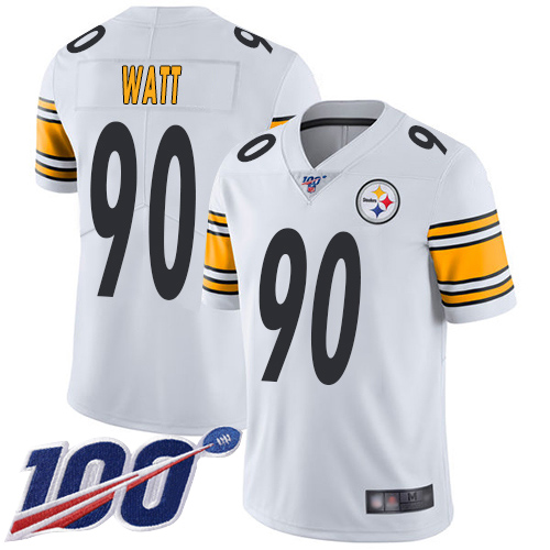 Men Pittsburgh Steelers Football #90 Limited White T J Watt Road 100th Season Vapor Untouchable Nike NFL Jersey